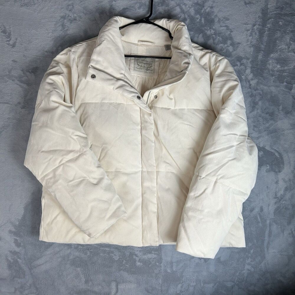 Levi Strauss & Co Womens Cream Corduroy Puffer Jacket Size M Quilted Coat